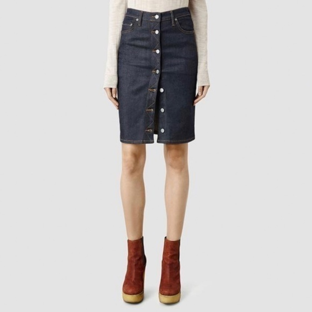 AllSaints denim button pencil skirt